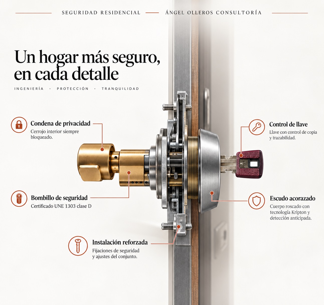 Refuerzo para puerta blindada con resistencia física y detección.