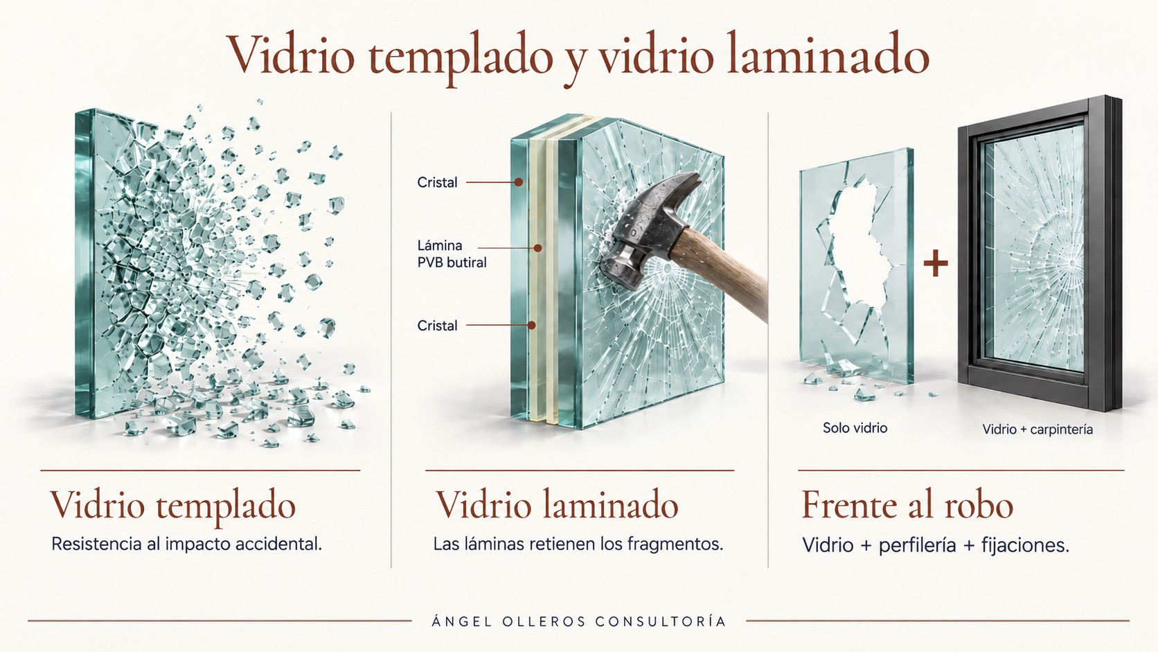 Infografía que muestra las diferencias entre cristal templado y laminado de seguridad