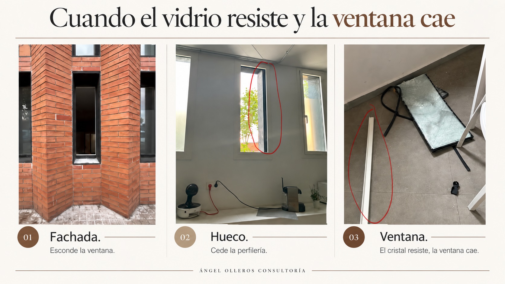Caso real de robo: el vidrio P6B resiste mientras ceden la perfilería y las fijaciones de la ventana.