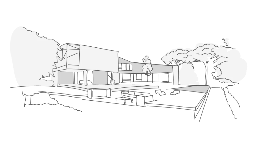 Dibujo lineal. Exterior de vivienda unifamiliar.