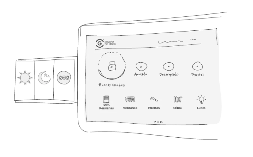 Dibujo lineal. Panel de control de alarma de seguridad.