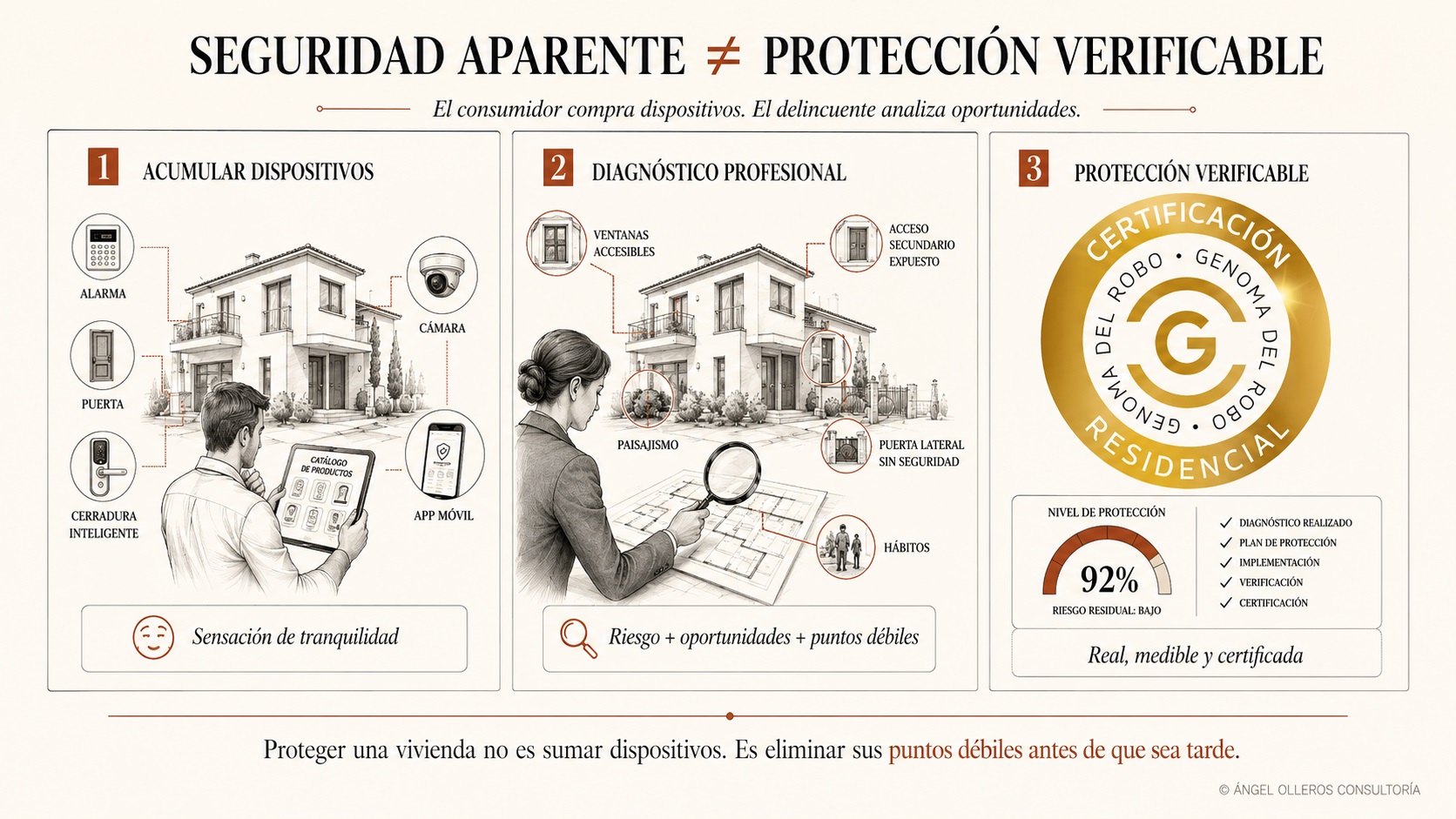 Consultor revisando una vivienda para evaluar el nivel de protección verificable y la certificación de seguridad residencial alcanzada.