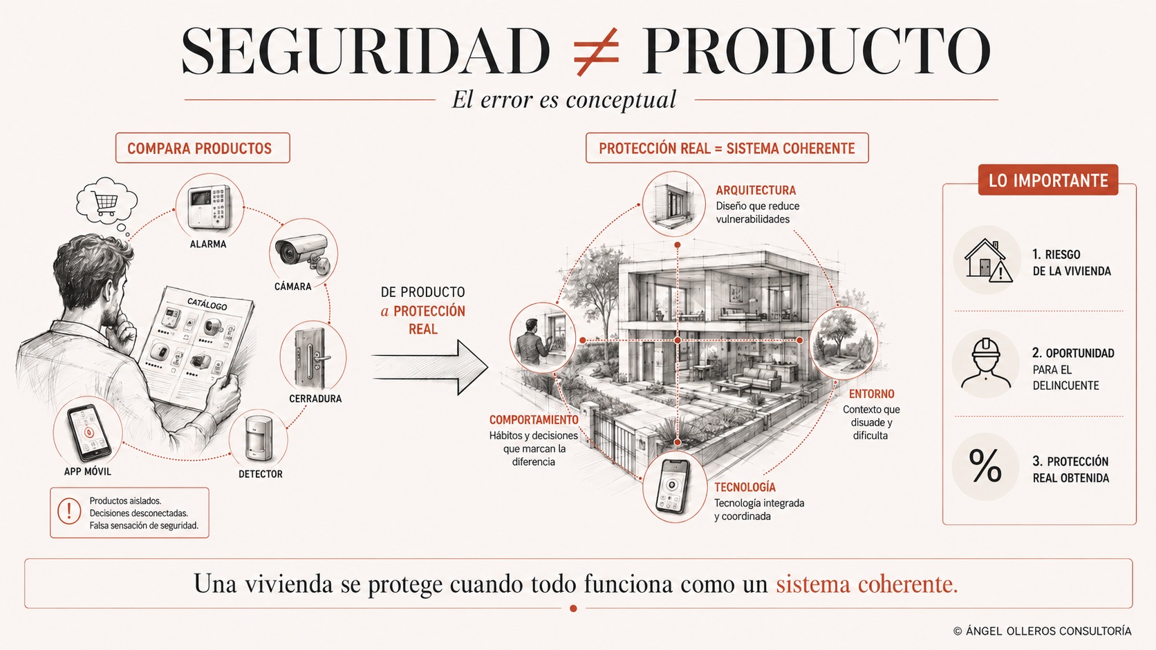 Representación enfoque equivocado en seguridad residencial. La acumulación de dispositivos no aporta mejor protección sino mayor complejidad de gestión.